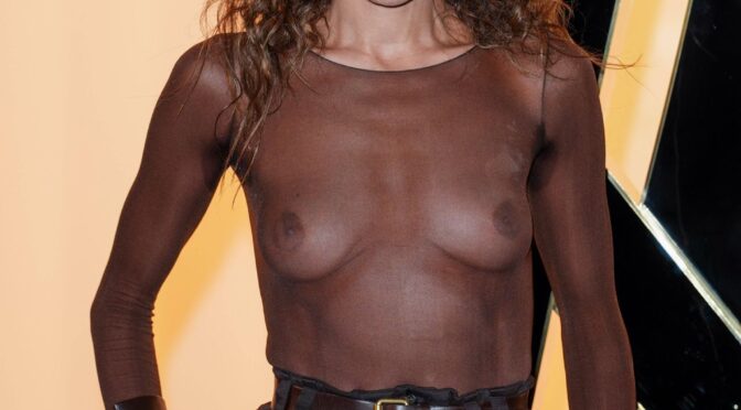 Ines Rau Shows Off Her Nude Tits at the Saint Laurent Show in Paris (8 Photos)